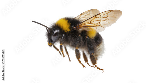 Canvastavla Fuzzy bumblebee with yellow and black stripes, isolated on transparent backgroun