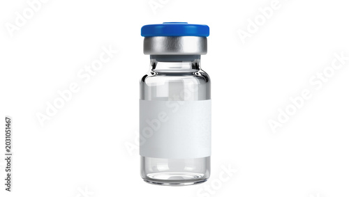 Photos Clear glass medical vial with blue cap and blank label, isolated on transparent