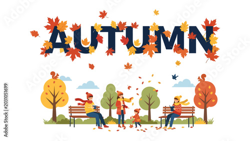 Fotografie Autumn Season Festivity: Families enjoy a park setting amidst falling leaves and colorful trees, celebrating the beauty and joy of the autumn season