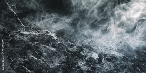 Fotografie An abstract black and white cloud of smoke billows like a dark storm wave agains