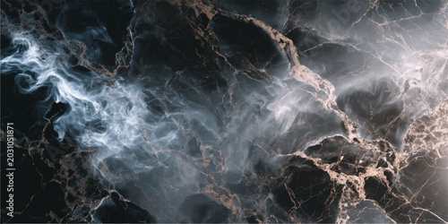 Cuadro en lienzo Abstract blue water flowing over rocks and fire amidst dark smoke, storm clouds,