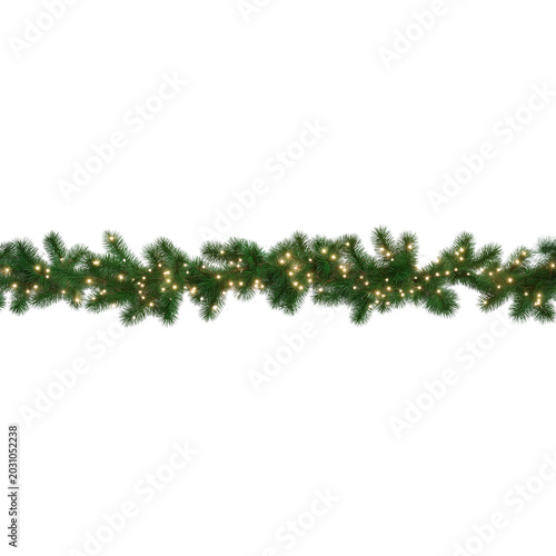 Illuminated Christmas Garland with Evergreen Branches Keywords: Christmas, garland, festive isolated on a transparent background