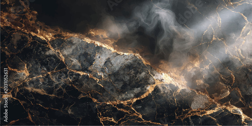 Принти на полотні A blazing night fire burns intensely through the forest woods, casting hot orang