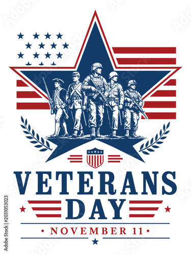 Tableau sur toile Veterans Day 2026 Soldiers Star Patriotic Poster, American Veterans Day November