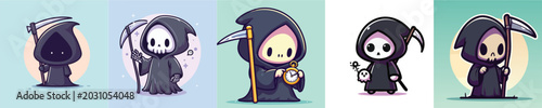 Bild auf Leinwand Collection of cute grim reaper with variety poses