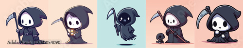 Canvastavla Sets of cute chibi grim reaper character illustrations with scythes