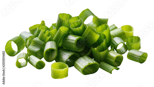 Foto Pile of chopped green onions fresh and vibrant, isolated on transparent backgrou