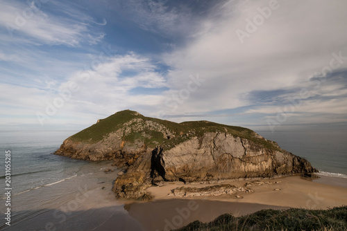 Photography The island of La Almenada and its tombolo in the Green Coast of Llanes, Asturias