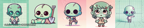Schilderij op canvas Cute Chibi Zombie Characters Collection 2.