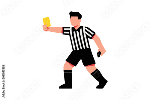 Soccer referee holding a yellow card