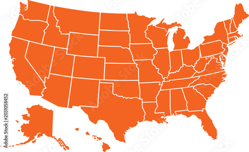 USA Map United States America Vector State Borders Illustration Isolated on White Background