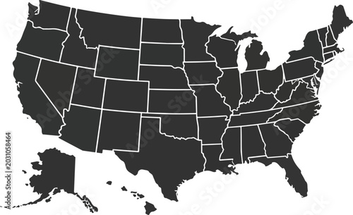 USA Map United States America Vector State Borders Illustration Isolated on White Background