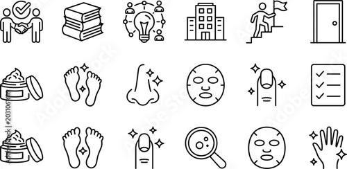 Corporate Business Leadership and Skincare Beauty Manicure Line Icon Set for Professional Digital Interface Designs
