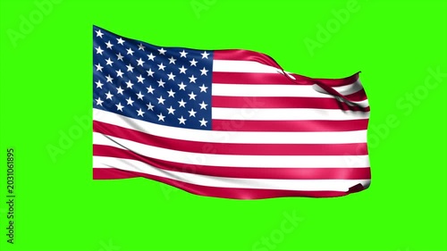 Looping United States Flag Animation on Green Screen, Waving United States Flag Isolated PNG Video