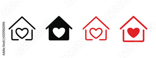 Schilderij op canvas House with Heart icon vector illustration, Home Shape Combined with Love symbol for Charity, Family Care, Community Support and Health concept design
