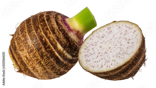 Slika na platnu Whole taro root and half taro root with purple flecks inside, isolated on transp