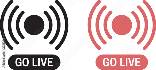 Cuadro en lienzo Go live streaming icons set with broadcast signal and recording button isolated vector icons representing online transmission, live recording and real time media communication systems