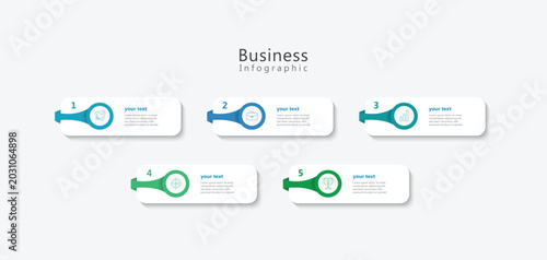Modern editable Infographic Design Template ,with 5 step, horizontal rectangular box diagram, report, business presentation 
