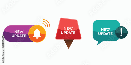 Colorful new update notification icons on white background, vector 