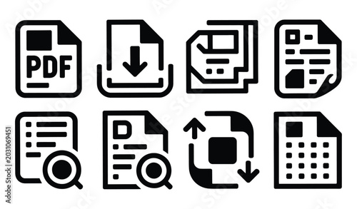 Tableau sur toile Collection of document icons representing various file formats and functions wit