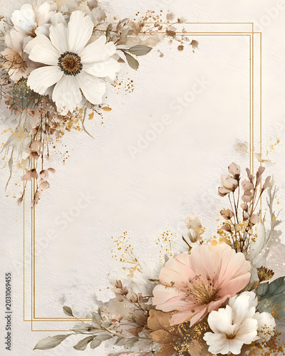 Floral design with white and peach flowers set against a soft background in a simple and elegant layout for decoration