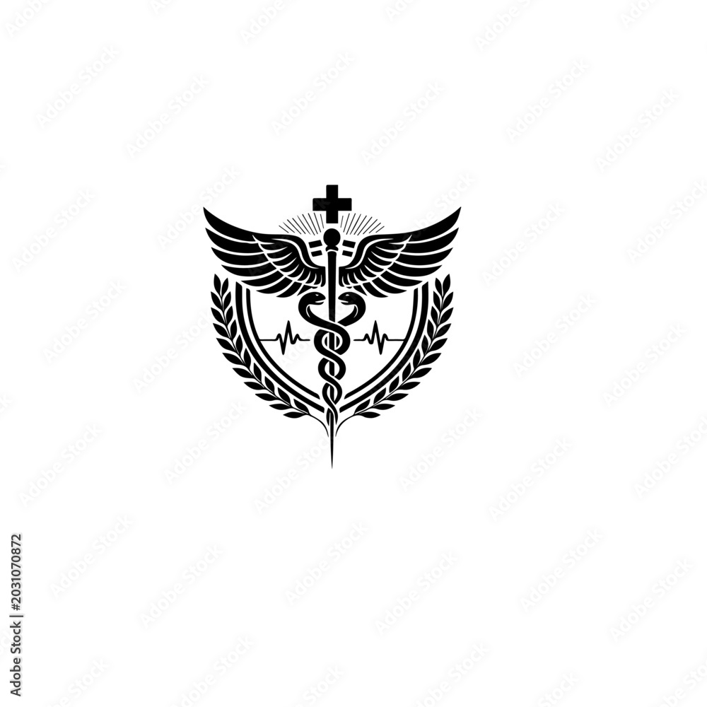 Fototapeta premium Medical Laurel Emblem Healthcare Silhouette Illustration