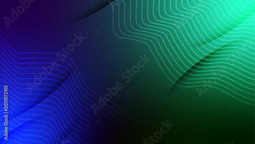 Abstract Dark Background with Vibrant Neon Blue and Green Tech Wave Lines