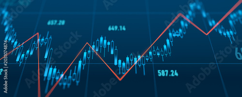 Картината върху платно Stock market candle stick chart, lin graph and financial figures, data
