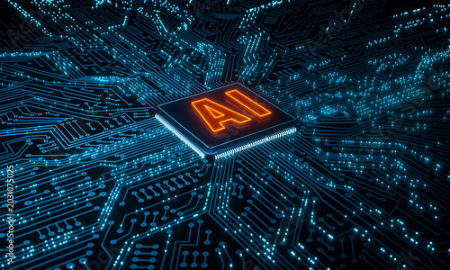 Obraz na plátně Circuit board, AI processor (artificial intellignece), motherboard, machine learning, big data