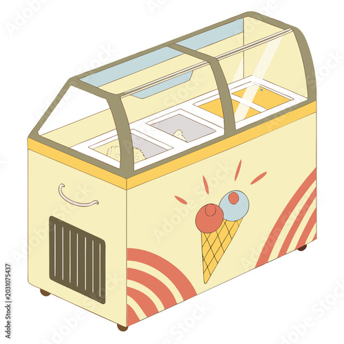 Mobile ice cream deep freezer isolated on white background vector illustration