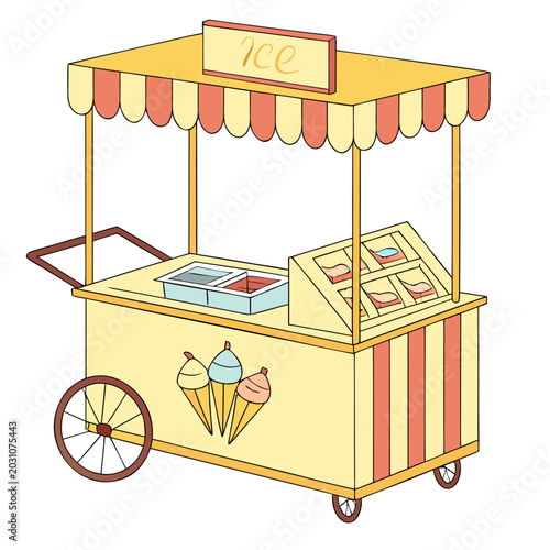 Street food style ice cream cart isolated on white background vector illustration
