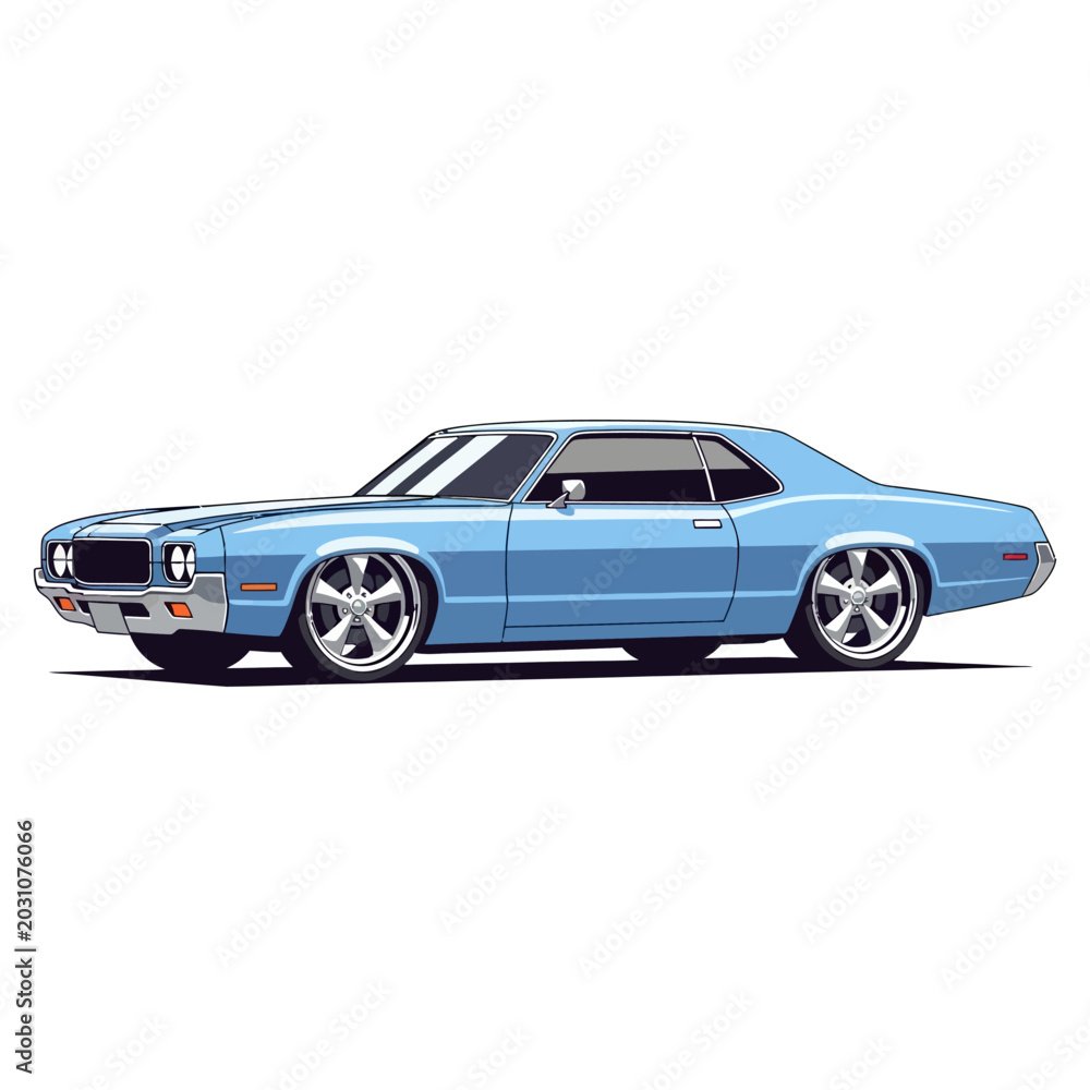 Obraz premium Classic Blue Coupe - Retro Automotive Art Illustration