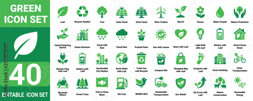 Bild auf Leinwand Green icon set editable vector illustration mega pack for sustainability eco fri