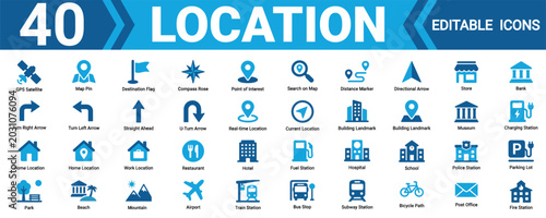 Foto 40 location solid icon set editable vector illustration mega pack for maps navig