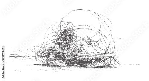 Bild auf Leinwand Chaotic tangle of dark gray scribbled lines white abstract chaos
