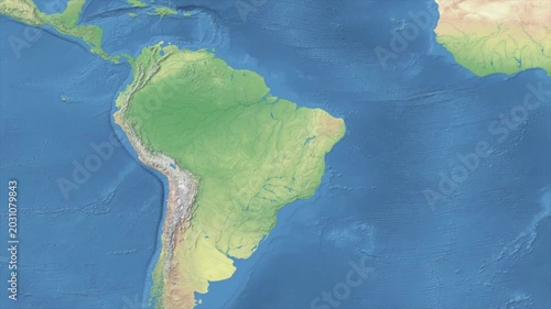 Cinematic Zoom from World Map to BRAZIL Terrain Map, Earth Navigation Animation