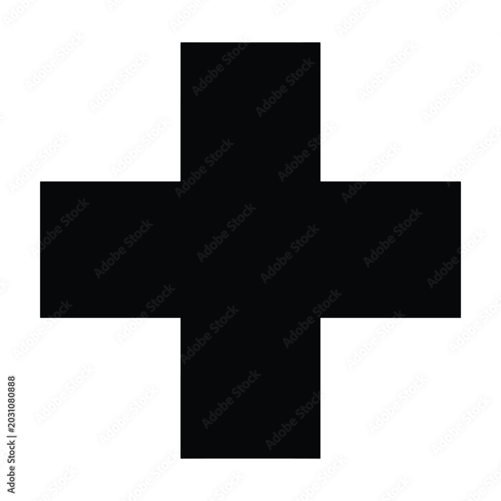 Obraz premium Black Plus Medical Cross Symbol Vector Icon Minimalist Line Art Design