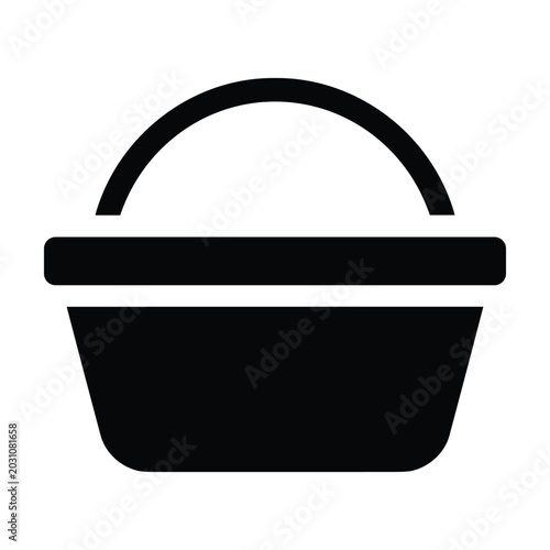Black basket icon with handle, simple line art illustration