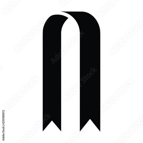 Black ribbon icon, symbol, nobody, illustration