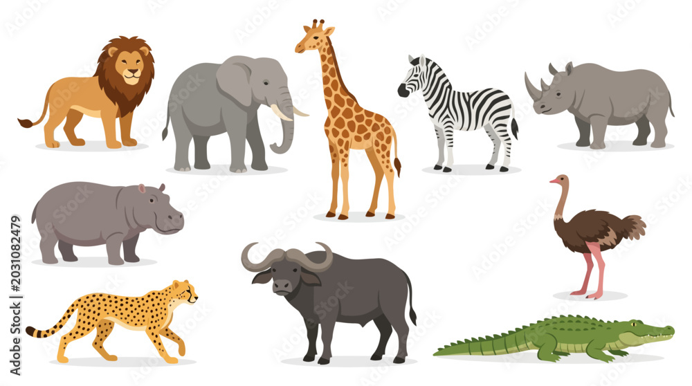 Fototapeta premium Group of various wild animals standing.