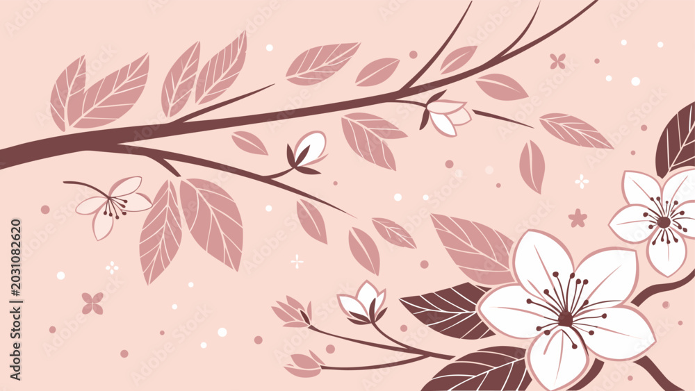 Fototapeta premium Elegant cherry blossom branches and floral background in pastel pink tones