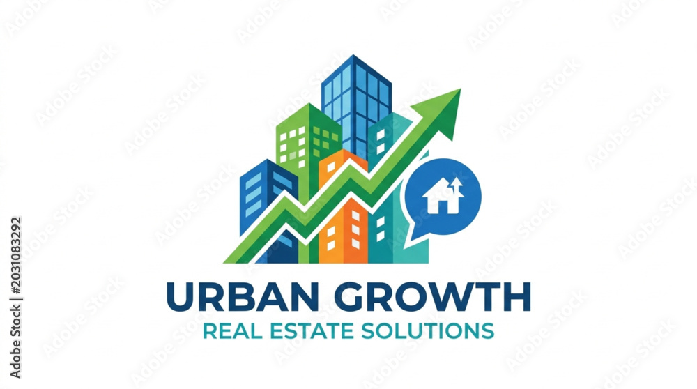 Fototapeta premium Urban Growth Real Estate Solutions Concept with Rising Skyscrapers and Arrow Chart