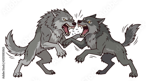 Canvastavla Two Wolves Fighting Each Other Fiercely.
