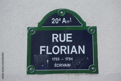 Canvas Print Paris 20 plaque de rue illustrative d'un prénom Florian et d'un écrivain