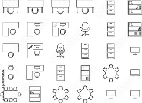Tableau sur toile Top view office furniture vector set