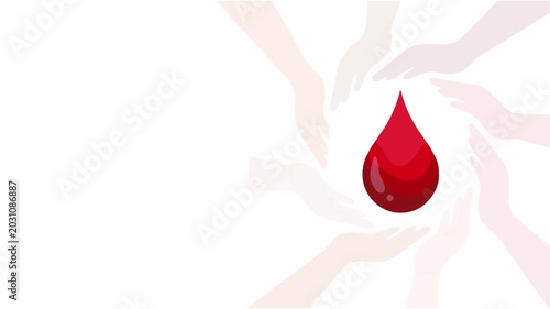 World Blood Donor Day Animated Concept with Red Drop and Diverse Hands