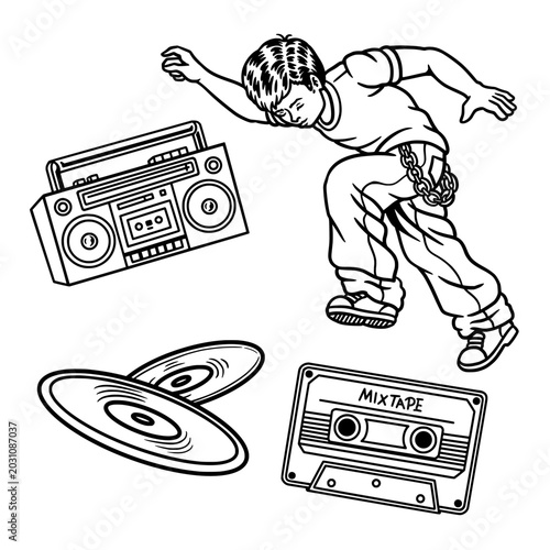 Quadro su tela Urban Hip Hop Breakdance and Retro Music Elements Composition