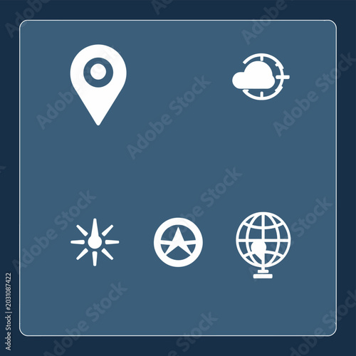 Set of geolocation weather direction global navigation icons with map pin