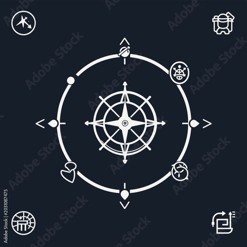 Navigation icons on dark background with navigation direction location