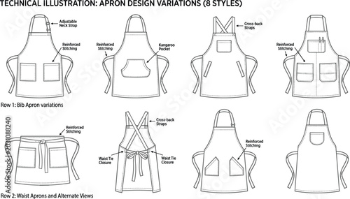 Bild auf Leinwand Professional Kitchen Apron Fashion Technical Drawing Bundle with Cross Back Stra